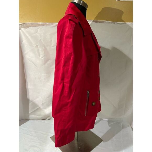 Michael Kors Women's Red Double-Breasted Trench Coat Size M Mid-Length - Picture 4 of 5